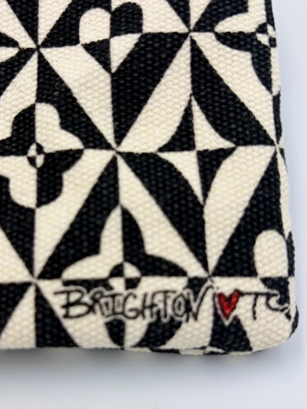 Brighton LOVE Canvas Zipper Pouch Cosmetic Bag Travel Black White Geometric NWOT